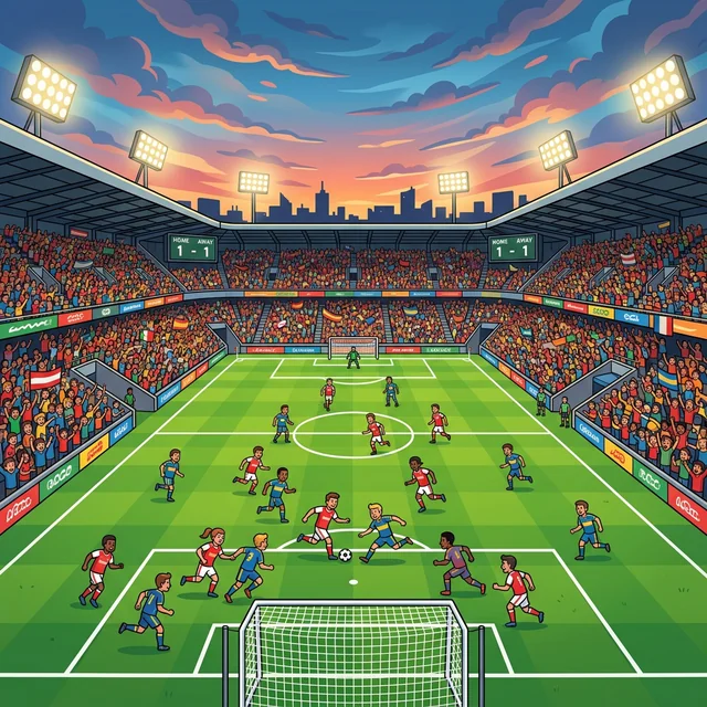 English Football Stadium at Night Under Floodlights